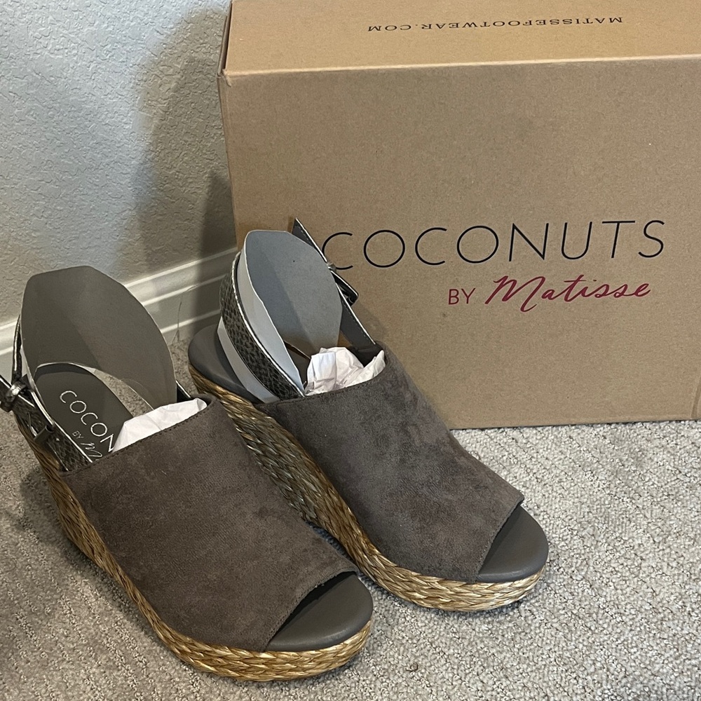 Coconuts by Matisse Brown Faux Suede Espadrille Wedge Sandals